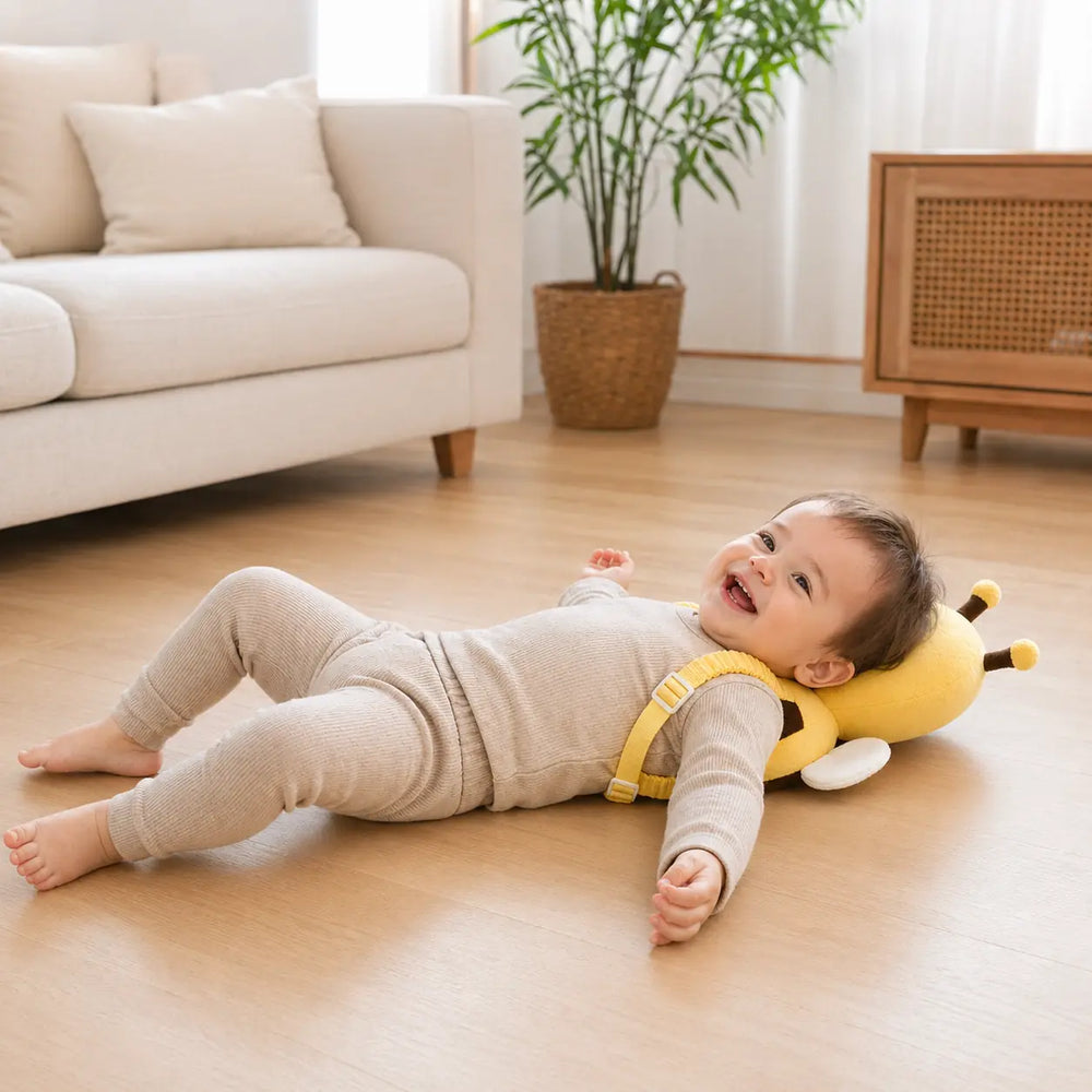 Snugly after fall with bee head protector